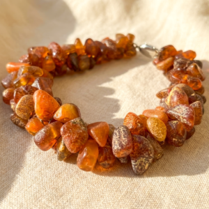 Natural Baltic Amber Braided Designer Bracelet | Polished Raw Stones | Handmade